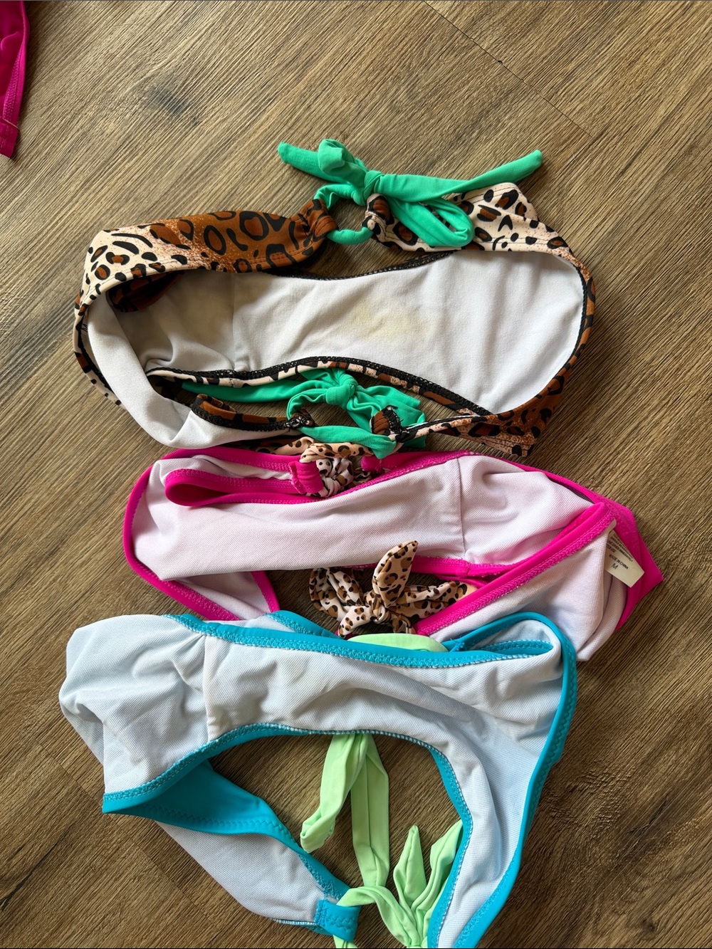 Women's 3 set Leopard & Bright Color Tie Bikini Set - Pink, Turquoise, Brown - Picture 6 of 11